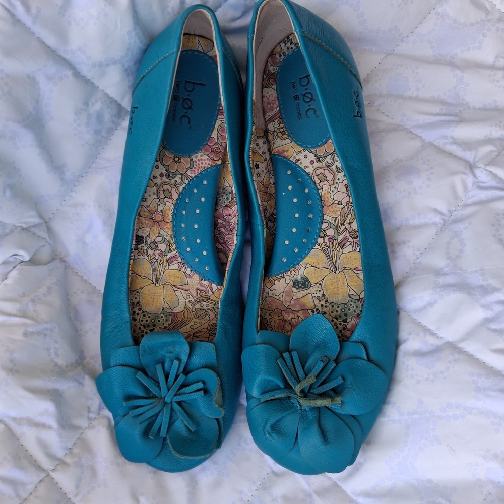 b.o.c. Born Concept Turquoise Leather Flower Ballet Flats 8 Coquette Whimsical